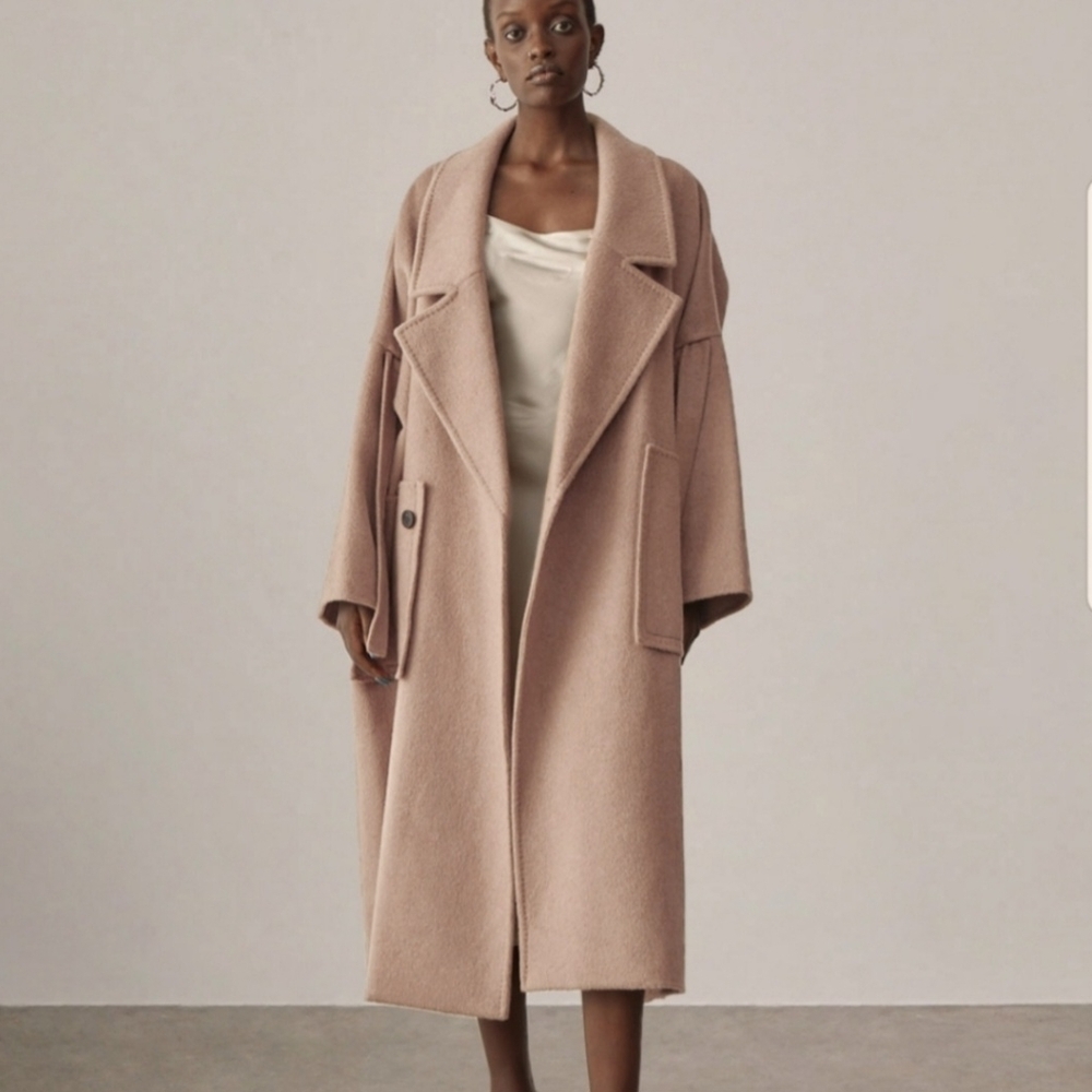Silk Maison Patch Pockets Oversized Wool Coat
